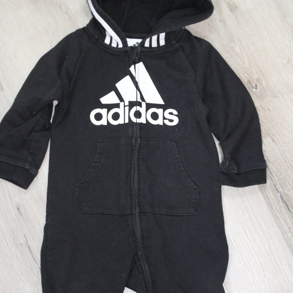 Adidas Romper Classic Black stripe 12 mo - Picture 2 of 2